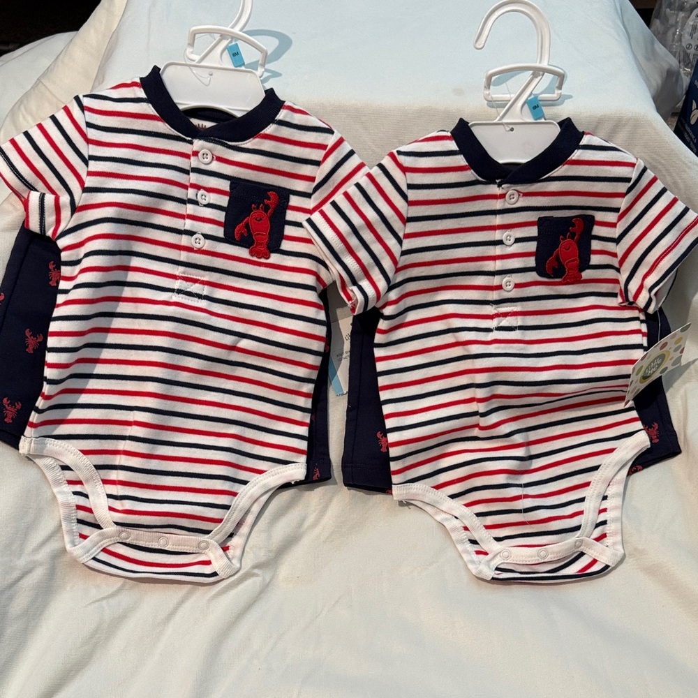 Little Me Navy and Red Striped Bodysuit